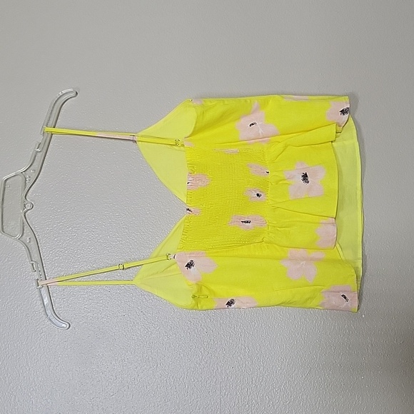 Zara Yellow Pink Floral Smocked Back Cropped Tank - Size XL - Picture 3 of 5